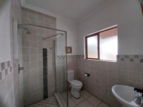 La salle de bains est pourvue d'une douche, de toilettes et d'un lavabo. dans l'établissement The Coral, à Pretoria