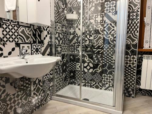 La salle de bains est pourvue d'un lavabo et d'une douche. dans l'établissement Cristallo di neve b&b, à Roccaraso
