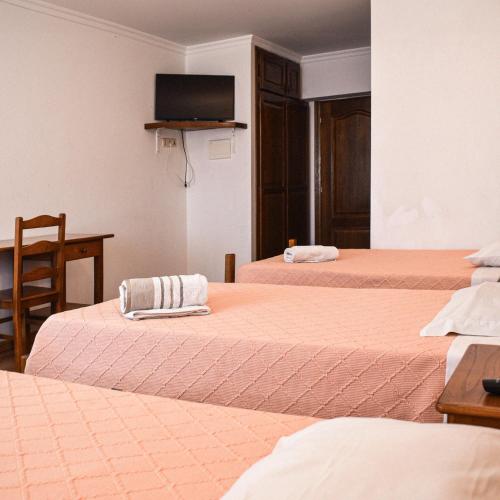 ein Hotelzimmer mit 2 Betten und einem TV an der Wand in der Unterkunft Autentisereia in Algoso