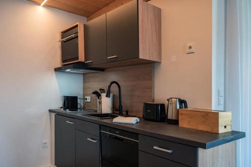 Η κουζίνα ή μικρή κουζίνα στο CREST - Riverside Lofts mit Parken I Balkon I Küche I Regendusche