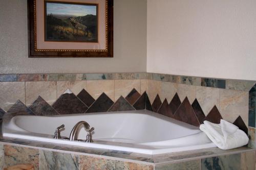 une baignoire dans une salle de bain avec une photo dans l'établissement Fawn Valley Inn- 105 condo, à Estes Park