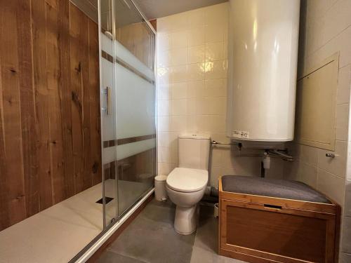 a small bathroom with a toilet and a shower at Appartement Lanslebourg-Mont-Cenis, 3 pièces, 6 personnes - FR-1-508-255 in Lanslebourg-Mont-Cenis