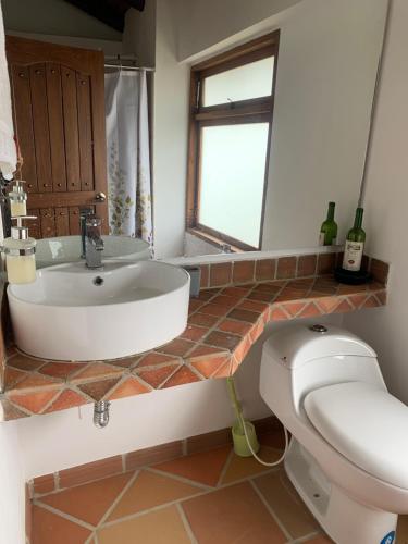 ein Bad mit einem Waschbecken und einem WC in der Unterkunft Rivera Campestre in Tinjacá
