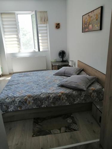 una camera da letto con un letto grande con due cuscini di Ady & Marcy a Onești