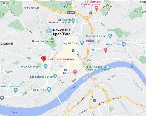 un mapa de la ciudad de Newcastle sobre Tyne en Lovely room 5 minute walk from city centre en Newcastle