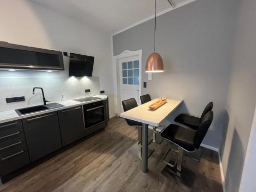 Kuchyň nebo kuchyňský kout v ubytování Wormis Apartment Heideblick bei Luckau