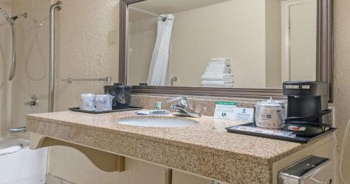 a bathroom counter with a sink and a mirror at Best Western Roseville Inn in Roseville