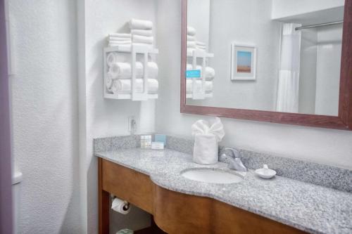 ein Bad mit einem Waschbecken und einem Spiegel in der Unterkunft Hampton Inn Marion in Marion