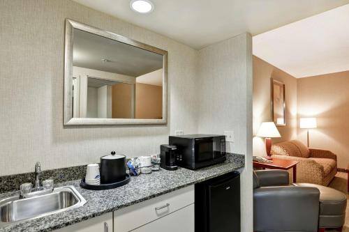 a hotel room with a sink and a microwave at Hampton Inn Lewisburg in Lewisburg