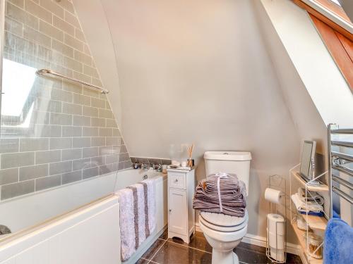 a bathroom with a toilet and a bath tub at The Oast House in Saffron Walden