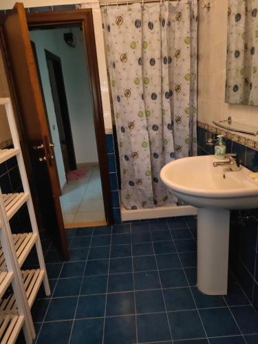 a bathroom with a sink and a shower at La casa di Rosy in Porto Santo Stefano