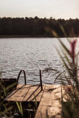 a wooden dock on a body of water at Ambercoast in Jūrmala