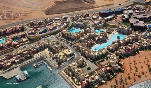 an aerial view of a resort near the water at Marina apartment 2 in Aqaba