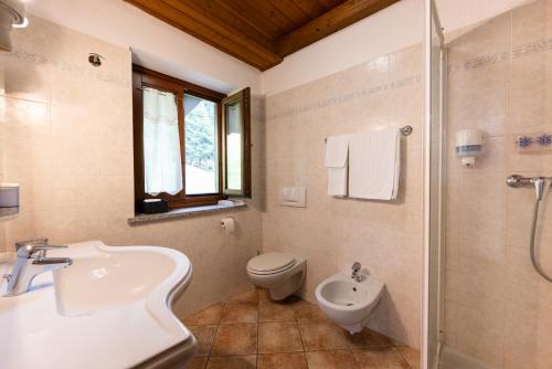 a bathroom with a sink and a toilet and a shower at Le Rêve in Courmayeur