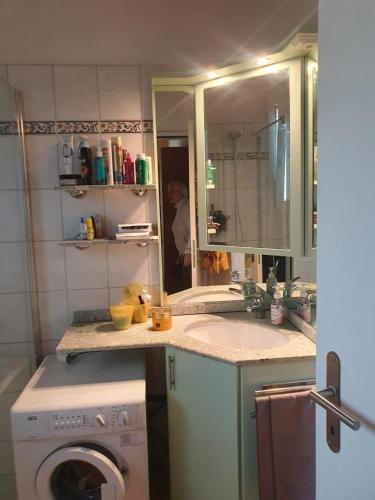 a kitchen with a washing machine and a sink at Casa Nadja, nähe Skigebiet Flims-Lax in Ems
