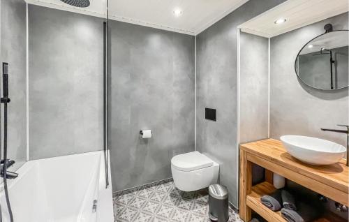 a bathroom with a sink and a toilet and a shower at Lovely Home In Koppang With Kitchen in Koppang