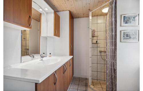 een badkamer met een wastafel en een douche bij Stunning Home In Haderslev With Kitchen in Diernæs