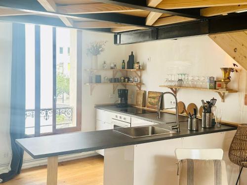 a kitchen with a sink and a counter top at Le Cocon Parisien in Paris