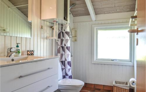 Bjerregårdにある2 Bedroom Nice Home In Hvide Sandeのバスルーム(トイレ、洗面台付)、窓が備わります。