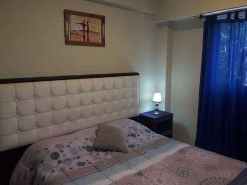 a bedroom with a bed with a pillow on it at San Lorenzo 3314 2piso ascensor in Rosario