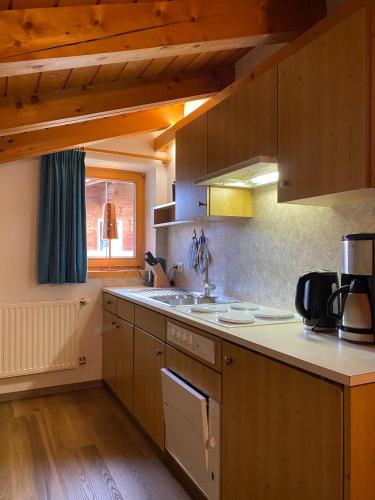 a kitchen with a sink and a counter top at Ferienwohnungen Jägerheim & Jägerhaus in Ehrwald