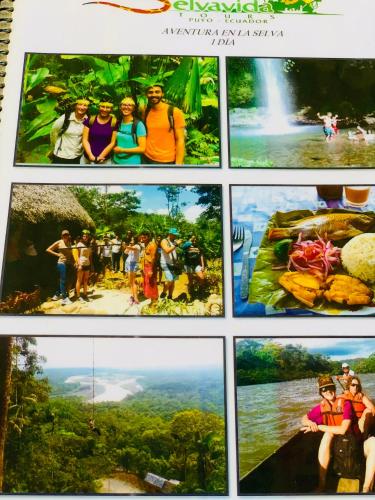 a collage of photos of people in the jungle at La Casa del Rio B&B in Puyo