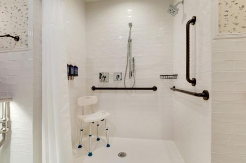 a white bathroom with a shower and a tub at Trilogy Hotel Montgomery, Autograph Collection in Montgomery