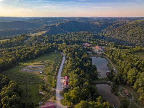 an aerial view of a river and forests at Giriraja Ashraya in Moundsville
