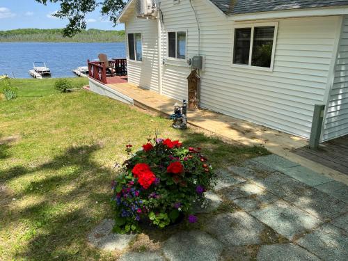 una casa con una maceta de flores en el porche delantero en Knotty Pine Haven C1 en Greenville