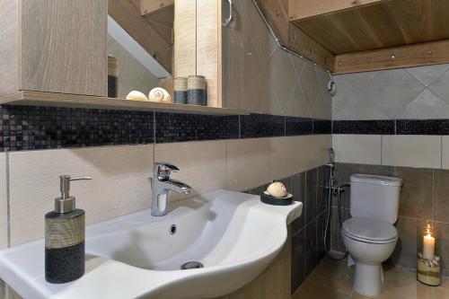 a bathroom with a sink and a toilet at Villa Gaia in Dassia