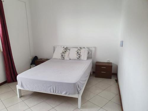 1 dormitorio con 1 cama blanca y 2 almohadas en Seaview Apartment, en Tarrafal