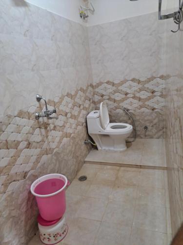 a bathroom with a toilet and a bucket in it at GREEN VALLEY SARISKA in Tehla