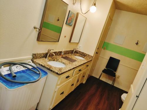 a bathroom with a sink and a mirror at Golden Sunflower's Apt E in Lawton