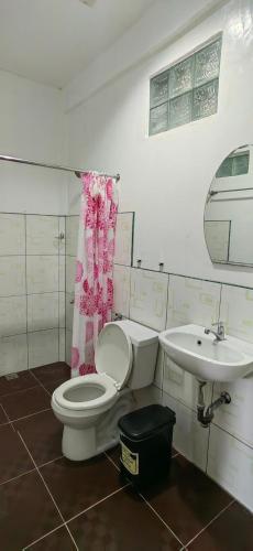 a bathroom with a toilet and a sink at Hashtag Tourist Inn in San Vicente