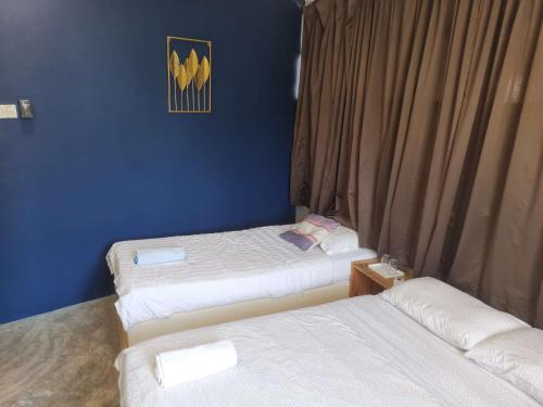 a bedroom with two beds and a blue wall at Wayton Express in George Town