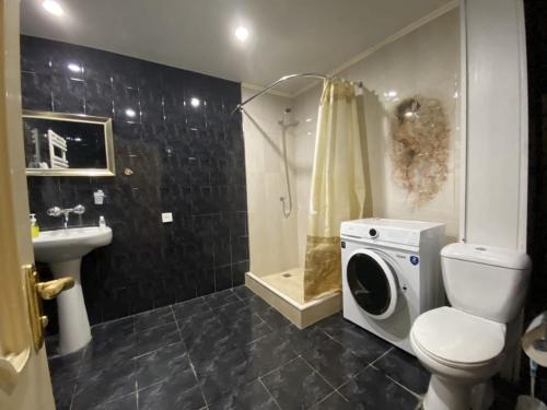 uma casa de banho com um WC e uma máquina de lavar roupa em VIP Hotel-Villa 3 in the center em Yerevan