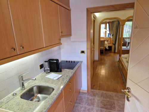 a kitchen with a sink and a counter top at Residence Ciastel in Ortisei