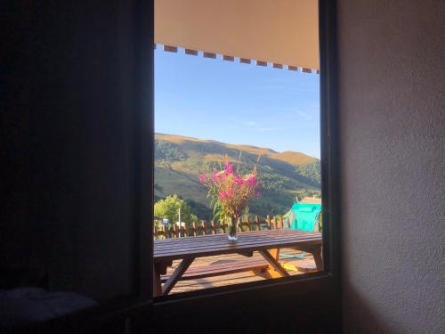 聖費朗索瓦－隆尚的住宿－Appartement avec terrasse magnifique vue montagne，花瓶,桌子的窗户景