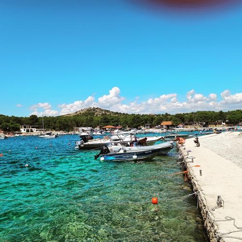 a group of boats in the water next to a beach at Mobile Home Drage in Drage