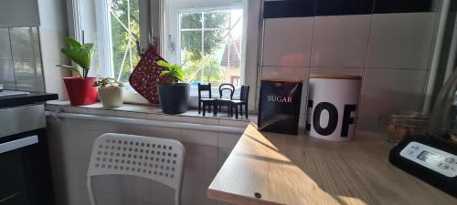 a table in a kitchen with a book on it at Petit Castel in Bran