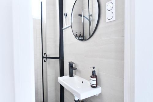 une salle de bain avec un lavabo et un miroir dans l'établissement Studio 1 Pièce 20 m2, à Paris