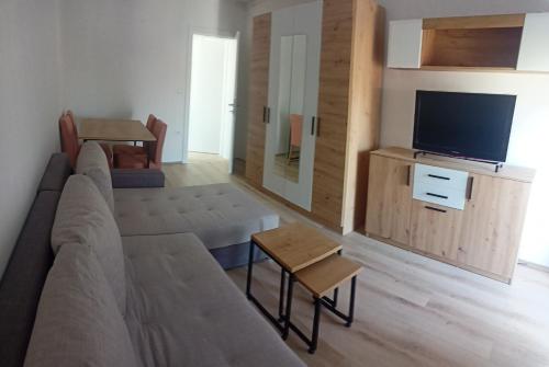 a living room with a couch and a flat screen tv at Lane Apartmani in Veternik