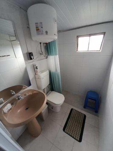 a small bathroom with a sink and a toilet at Lavanda Casa de Campo in Salto
