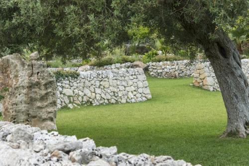 a stone wall and a tree in a field at Agriturismo Borgo degli ulivi in Canicattini Bagni