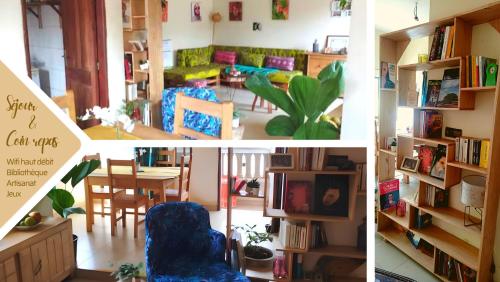 a collage of pictures of a living room and a dining room at Pied à terre central et lumineux chez l'habitant in Porto-Novo