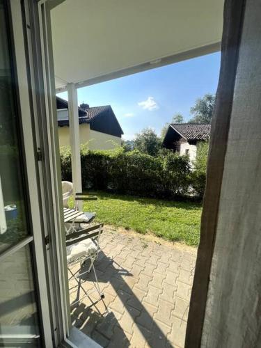 a view of a patio from a window of a house at Schöne Wohnung in Passau in Passau