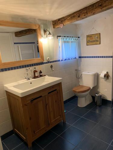 ein Bad mit einem Waschbecken und einem WC in der Unterkunft Bezva relax Bezděz in Luka