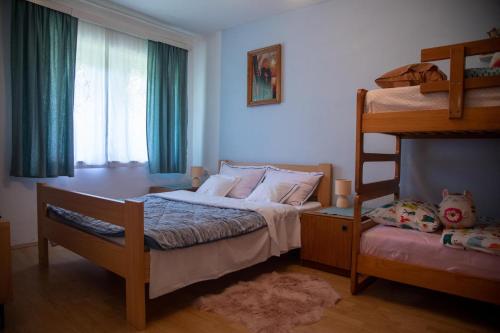 1 dormitorio con litera y escalera en Zeleni brig, en Mrkopalj