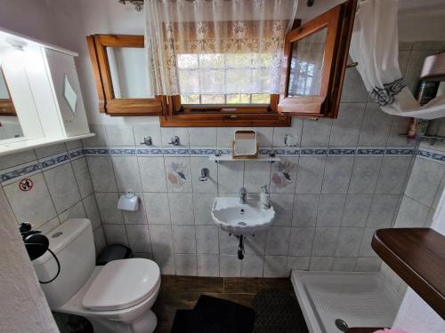 a small bathroom with a toilet and a sink at Guest House Pafili in Zagora
