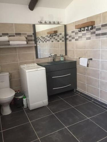 une salle de bain avec un lavabo et des toilettes dans l'établissement Logement insolite au coeur d'une écurie, à Arles